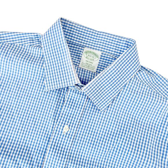 Brooks Brothers Milano Blue Plaid Long Sleeve Button Down Sz 16.5 - Picture 1 of 5